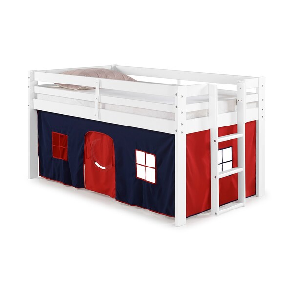 Alaterre Furniture Jasper Twin Junior Loft Bed, White Frame and Blue/Red Playhouse Tent AJJP00WHATBRE - main